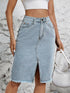 'Khaleesi' Raw Hem Slit Denim Skirt - Celes Fashion